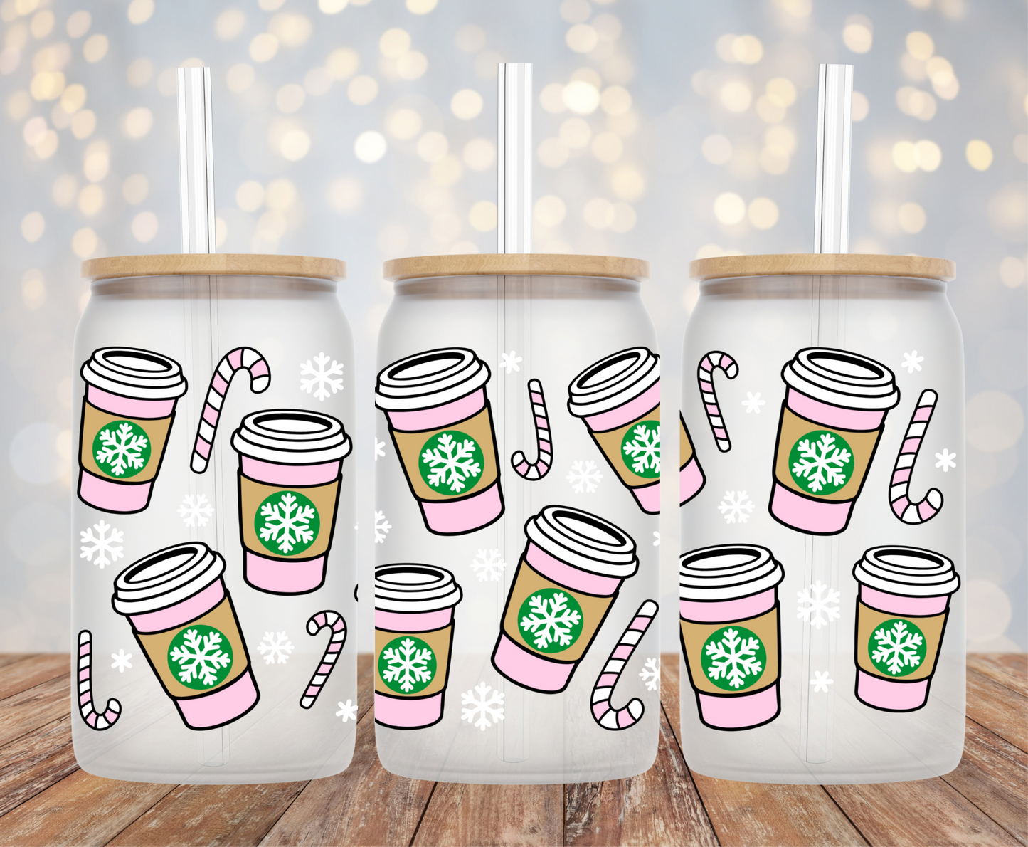 Christmas Lattes and Candy Canes Pink UV DTF Wrap