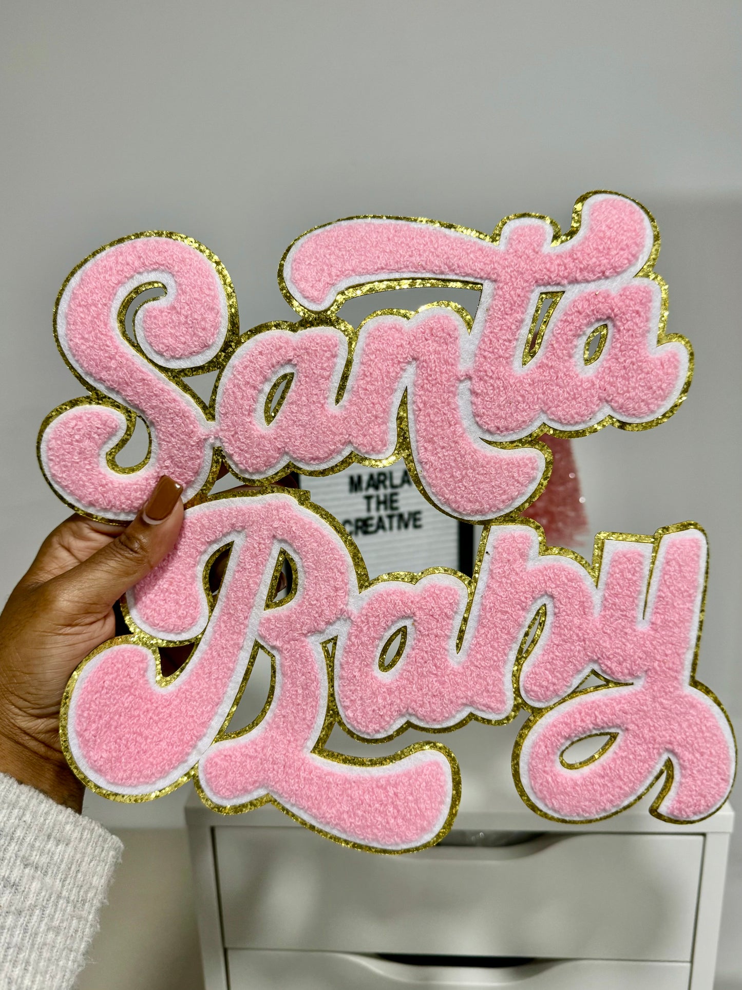 Santa Baby Pink Chenille Patch