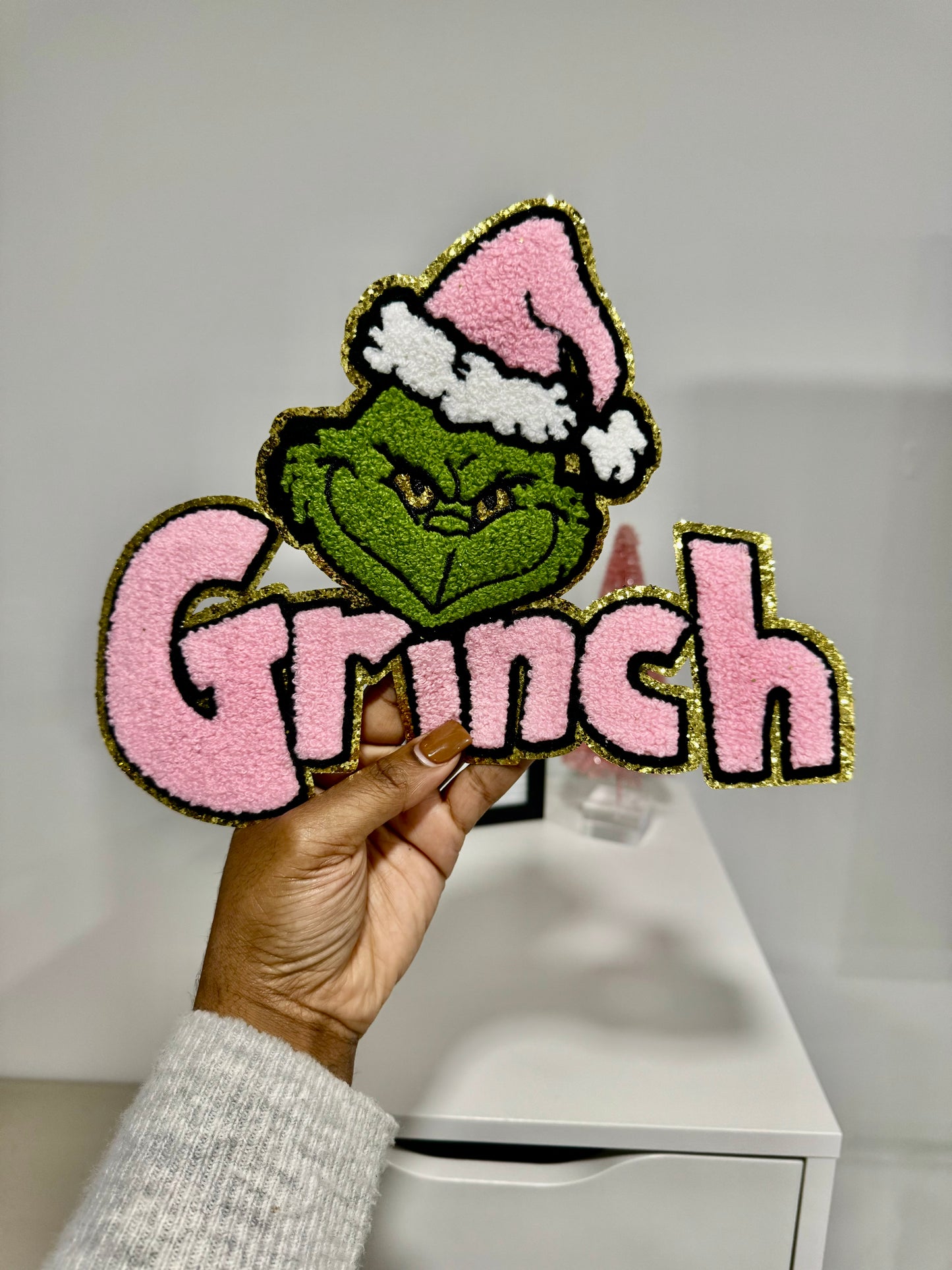 Green Man Pink Chenille Patch