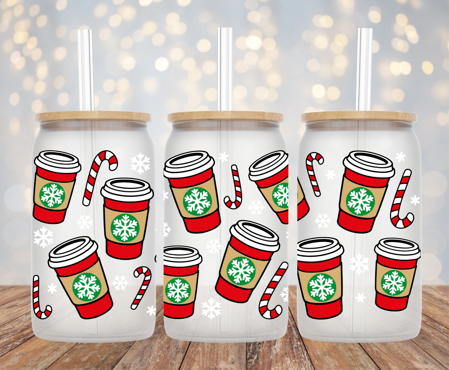 Christmas Lattes and Candy Canes Red UV DTF Wrap