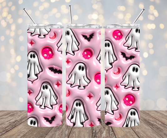 Ghosts and Bats Pink 3D Tumbler