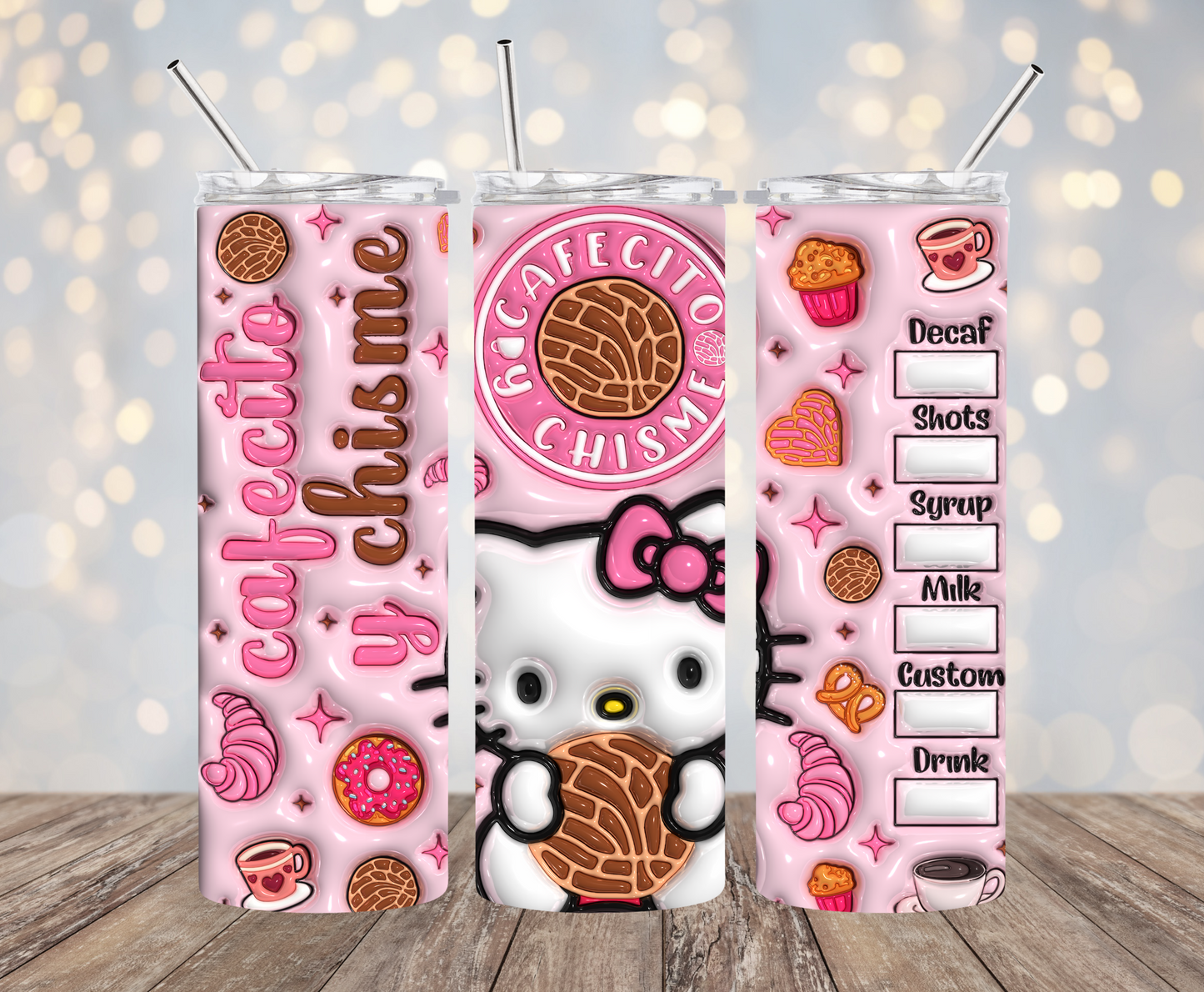 Kawaii Cat, Chisme & Cafecito 3D Tumbler