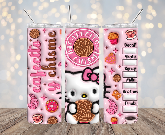Kawaii Cat, Chisme & Cafecito 3D Tumbler