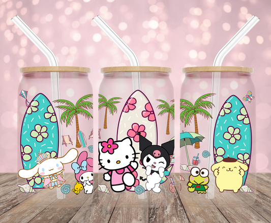 Surfing Kawaii Friends UV DTF Wrap