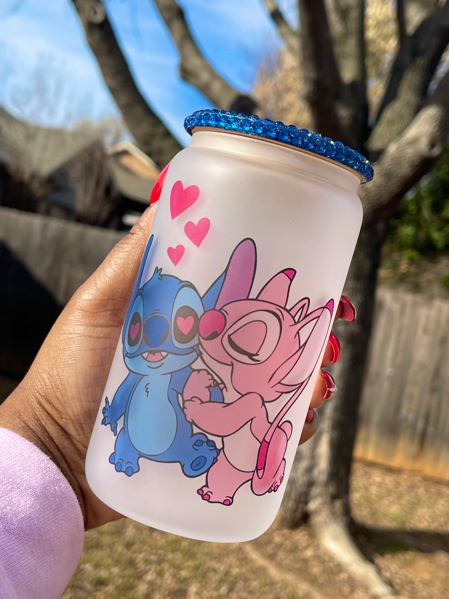 Blue and Pink Alien Valentine's Glass Can