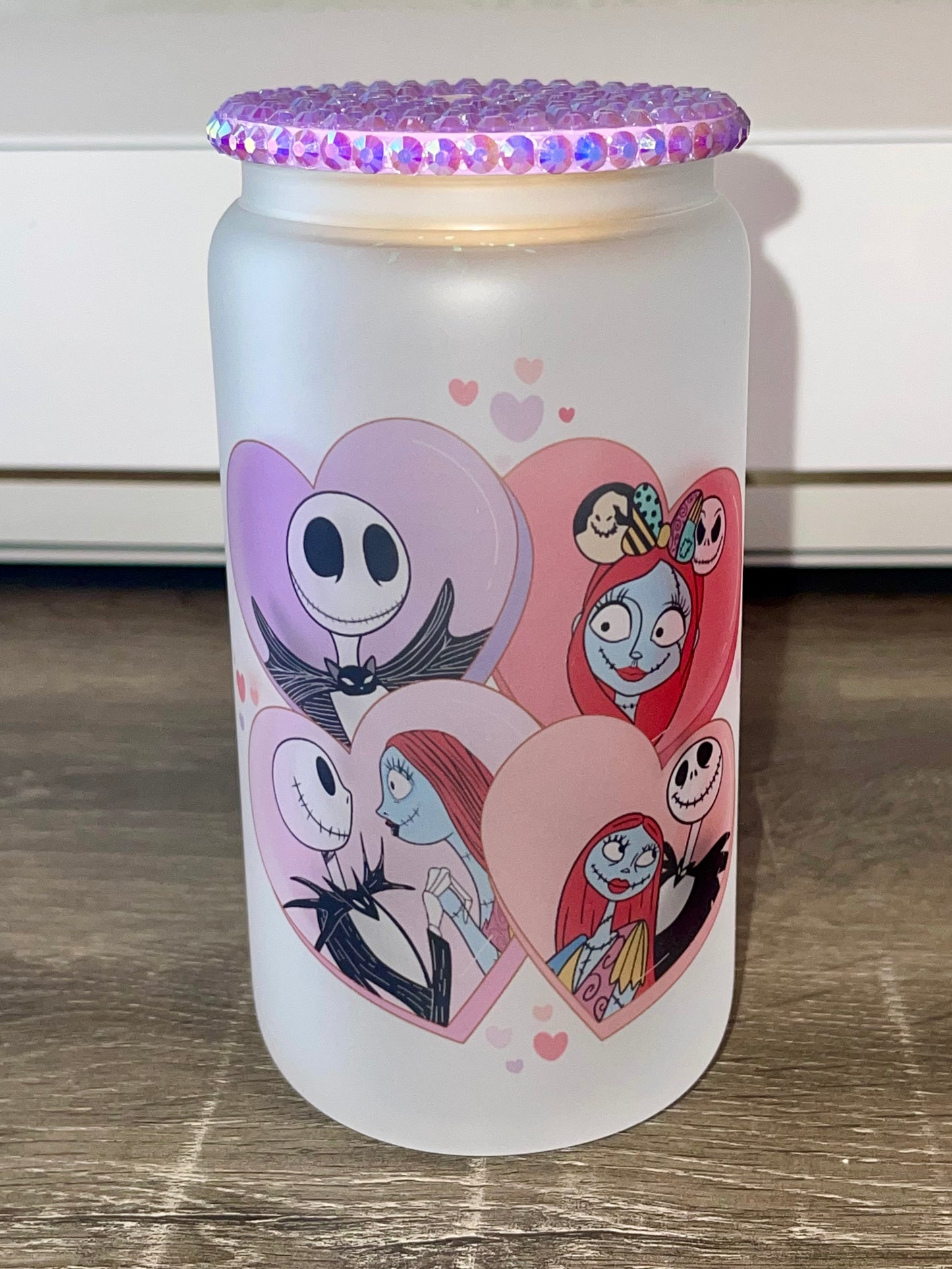 Jack and Sally Valentine's Glass Can