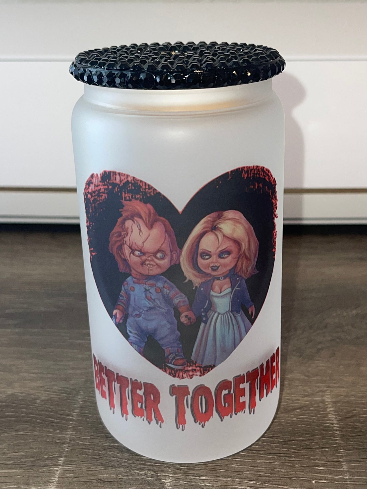 Chucky and Tiffany Glass Can